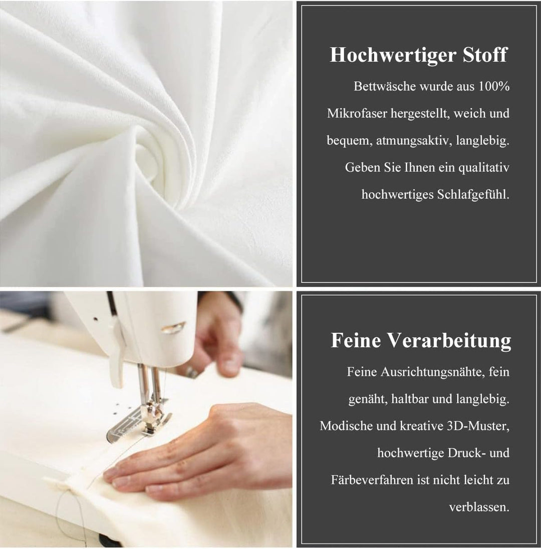 Freyamy 3D Aesthetic Bettwäsche 220x240cm 3teilig Schwarz Gold Herzmotiv Liebe Modern MikrofaserKind