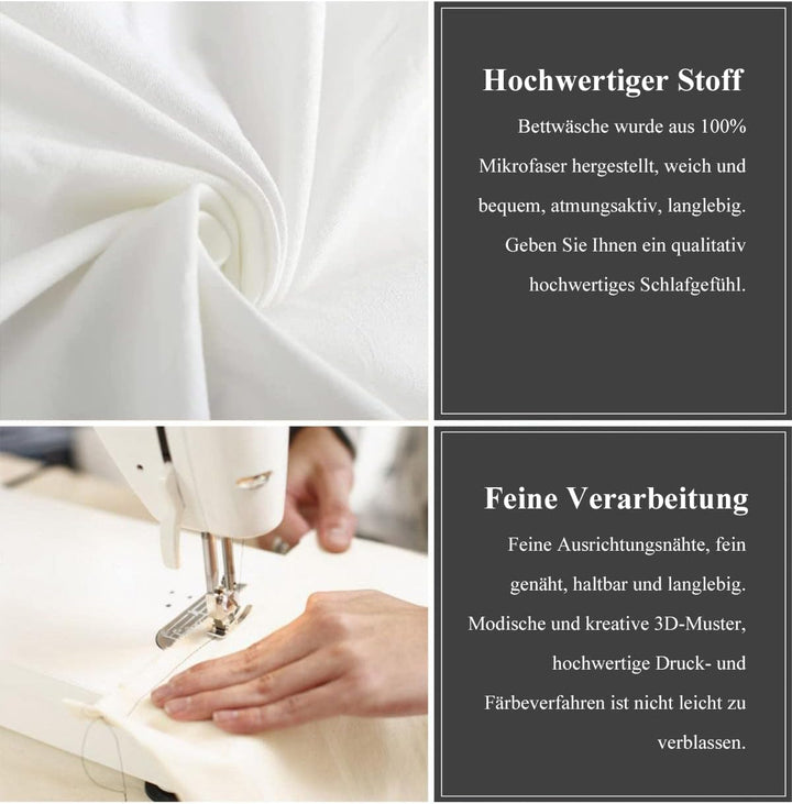 Freyamy 3D Aesthetic Bettwäsche 220x240cm 3teilig Schwarz Gold Herzmotiv Liebe Modern MikrofaserKind