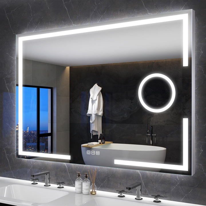 S'bagno Badspiegel-mit-Beleuchtung 100x70cm, Led-Badezimmerspiegel-mit-Licht, 5X Vergrösserungsglas,