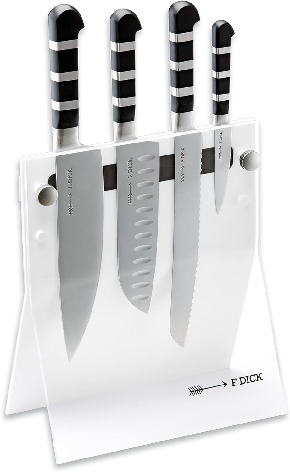 F. DICK 4Knives weiss 1905 4-teilig (Messerblock aus Acrylglas, LxBxH 24 x 12,5 x 42 cm, Kochmesser,