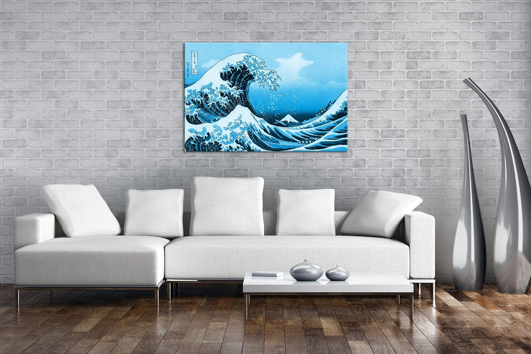 deyoli farbige Zeichnung einer Welle Format 80x60 Effekt: Monocrome Blau als Leinwandbild, Motiv fer