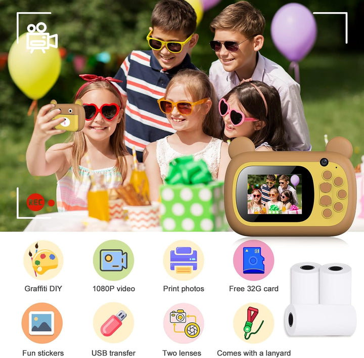 SUPBRO Kinderkamera 2.4 Zoll HD Bildschirm Print Sofortbildkamera 1080P mit 32GB TF Karte für 4 5 6