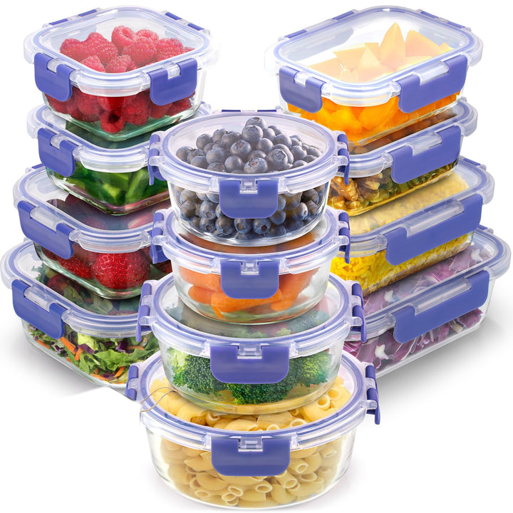 Zulay 12er-Set Glas-Frischhaltedosen für Meal Prep, Tupperdosen Set aus Glas mit luftdichten Deckeln