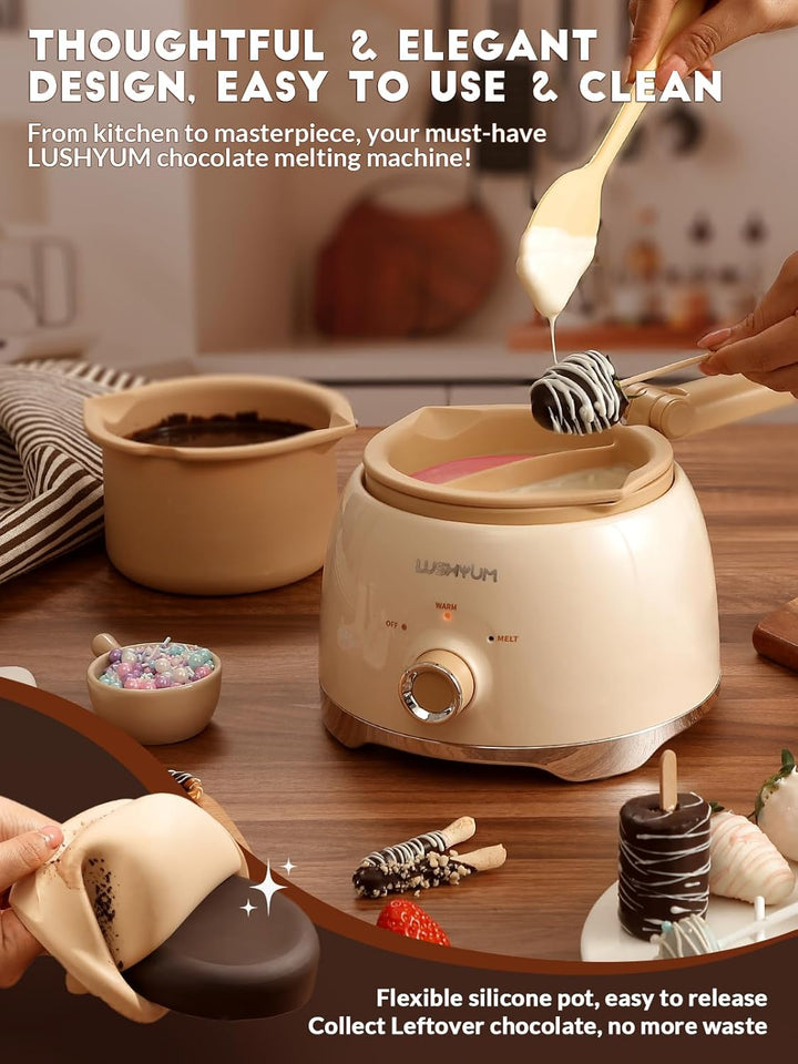 LUSHYUM Schokoladenschmelztopf Candy Melts Schmelzgerät mit 2 Einsatztöpfen, 4 Tassen Kapazität Wärm