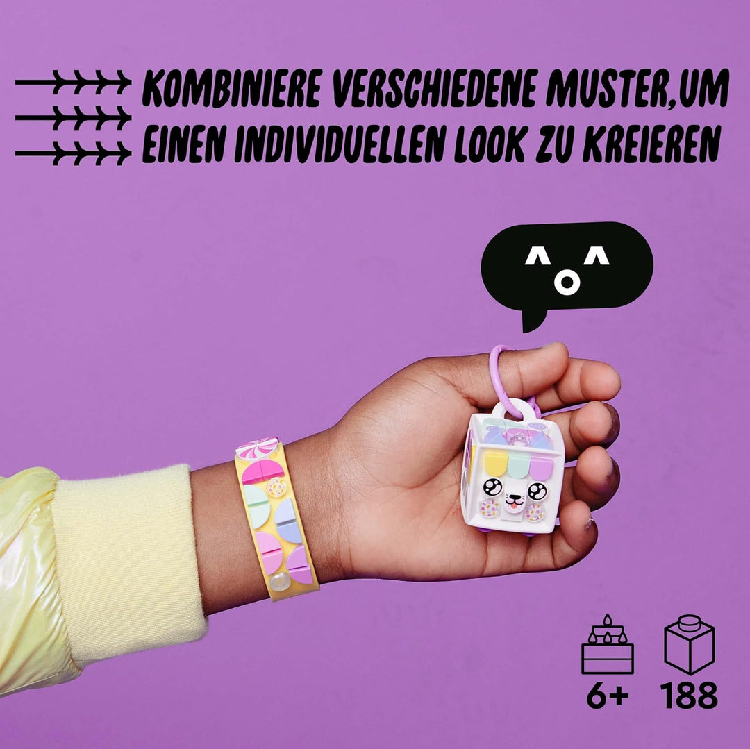 LEGO 41944 DOTS Candy Kitty Armband & Taschenanhänger mit Katze, kreatives 2-in-1 Bastelset, Schlüss