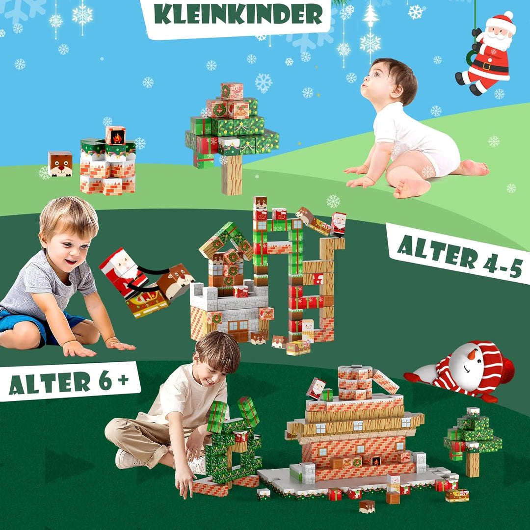 Uuoeebb 100 Stück Magnetische Bausteine - Baue Mine Welt mit Weihnachts-Schnee Magnetische Bauwelt,