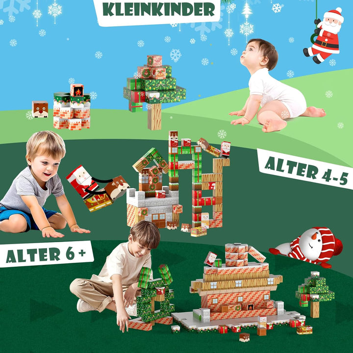 Uuoeebb 100 Stück Magnetische Bausteine - Baue Mine Welt mit Weihnachts-Schnee Magnetische Bauwelt,