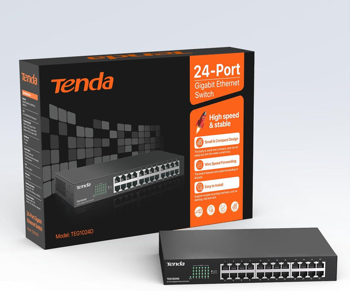 Tenda TEG1024D 24 Port Switch 19 Zoll Rackeinbau Gigabit Switch (Plug-and-Play, 48 Gbit/s Switching-