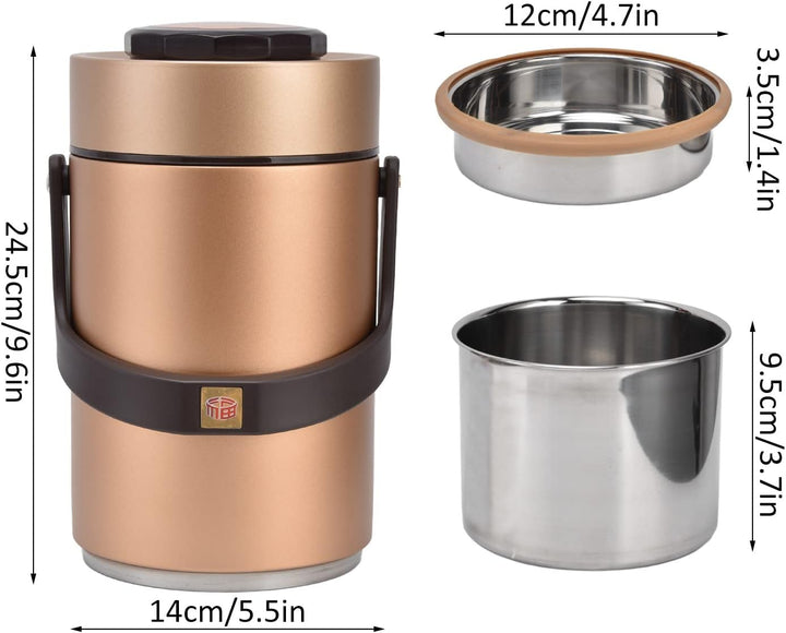 Bento Boxen, 2300ml 3 stufiger Lebensmittelbehälter vakuumisolierter Lunch Thermosbehälter aus Edels