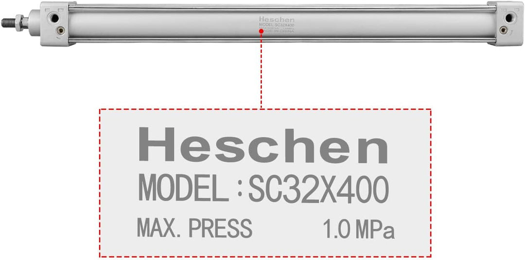 Heschen Pneumatischer Standard-Luftdruckzylinder, SC 32-400, PT1/8 Anschluss, 32mm Bohrung, 400mm Hu