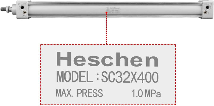 Heschen Pneumatischer Standard-Luftdruckzylinder, SC 32-400, PT1/8 Anschluss, 32mm Bohrung, 400mm Hu