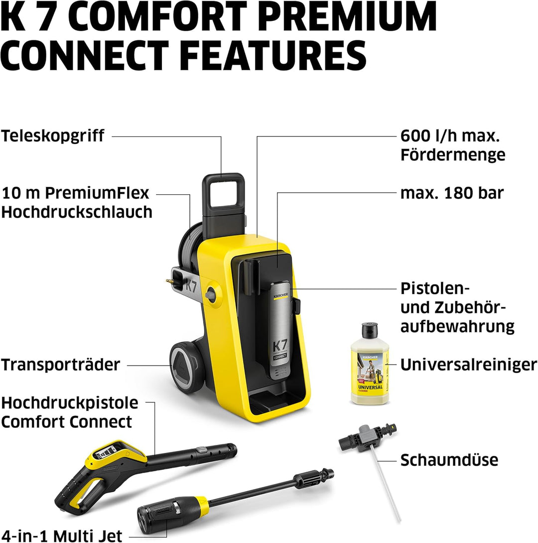 Kärcher Hochdruckreiniger K 7 Comfort Premium Connect, Druck: max. 180 bar, Fördermenge: 600 l/h, Fl