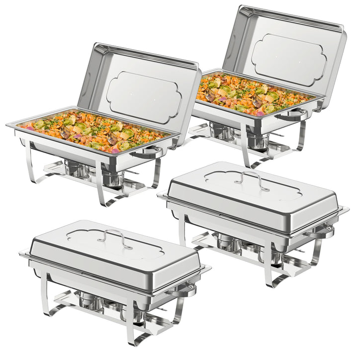 NArra 4er Pack Chafing Dish Buffet Set, 9L Rechteckige Catering Servierplatten aus Edelstahl mit Spe