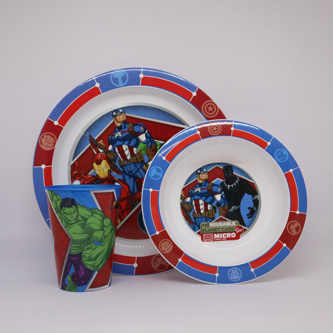 Kindergeschirr Set Avengers, Wiederverwendbares Set, Geschirr mit Teller, Müslischale und Tasse, Frü