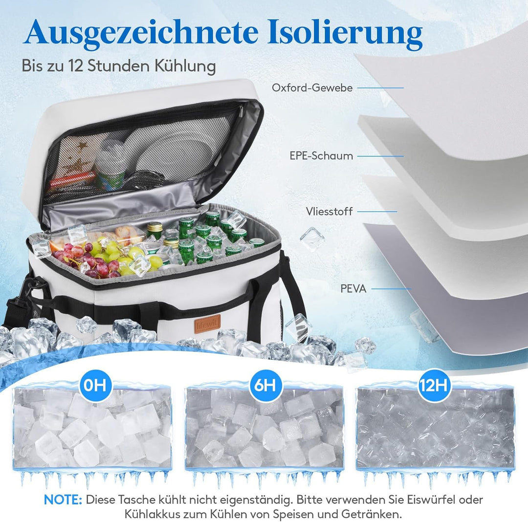 Lifewit Kühltasche 40L, Faltbar Picknicktasche für Essen & Getränke, Kühlbox Tragbare Eistasche für