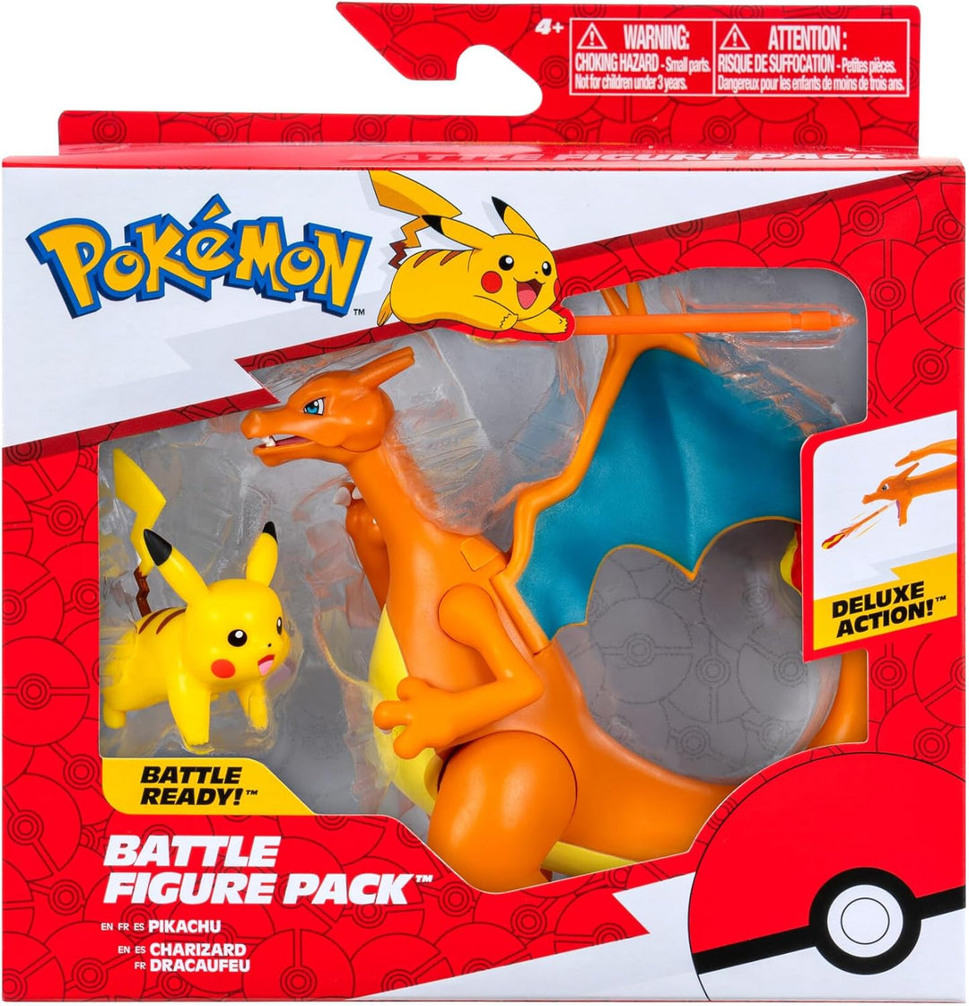 Pokémon PKW3459 - Battle Figure Pack - Glurak & Pikachu, beweglicher Glurak mit Pikachu