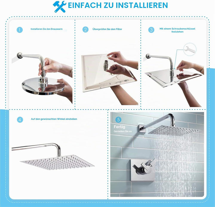 30cm Grosser Regenbrause - Markcco Quadrat Hochdruck Duschkopf aus Edelstahl 304 - komfortables Dusc