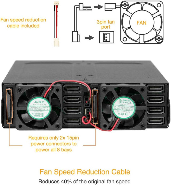 ICY DOCK 8-Bay 2,5 Zoll SATA/SAS SSD/HDD Wechselrahmen in 1x 5,25 Zoll Schacht - Vollmetall mit Schl