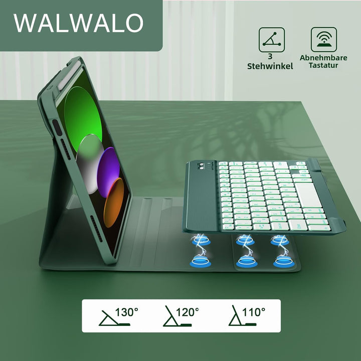 Hülle Tastatur für iPad (A16) 11./10. Generation (2025/2022), (11/10.9 Zoll) - QWERTZ, 7 Farben Bele