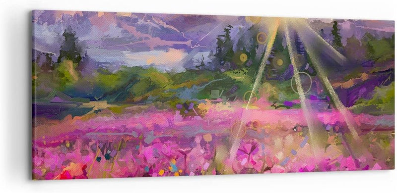 Wandbilder Dekoration Wohnzimmer Berge Blumen Blumen Panorama Bilder auf Leinwand 120x50cm Leinwandb