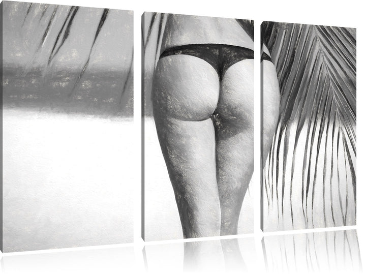 Pixxprint Sexy Frau am Strand Kunst als Leinwandbild/Grösse: 3 Teilig (120x80) cm/Wandbild/Kunstdruc