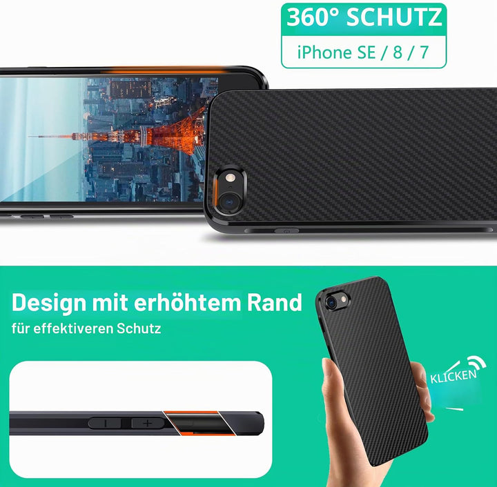 ONES Ultra Dünn Hülle für iPhone SE3 SE2 SE 8 7 · Kohlefaser-Textur [Fingerabdruck Verhinderung] [Ka