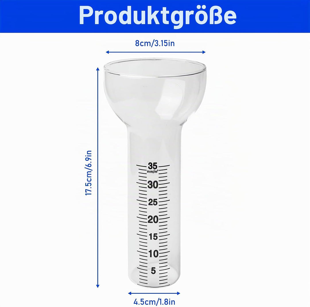 2 Stück Regenmesser: 35 mm Glas-Regenmesser mit klarer Skala, Trichterförmige Regenmessgeräte, Outdo