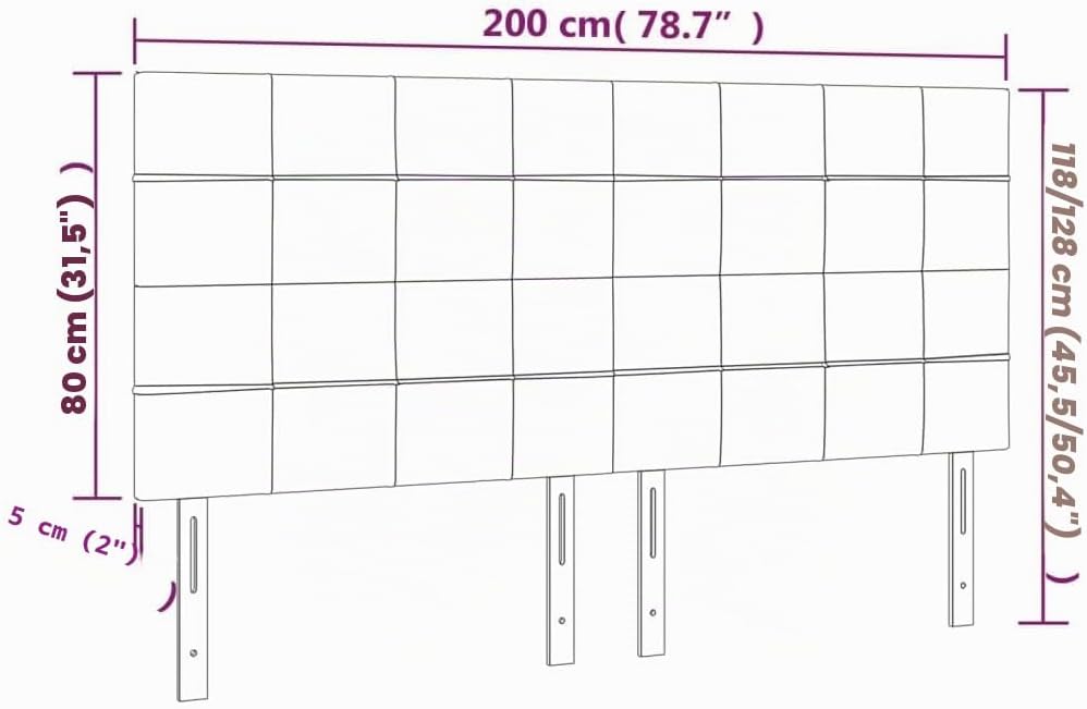 vidaXL Kopfteil 4 STK., Bettkopfteil mit Holzbeinen, Höhenverstellbar Polsterkopfteil für Bett, Bett