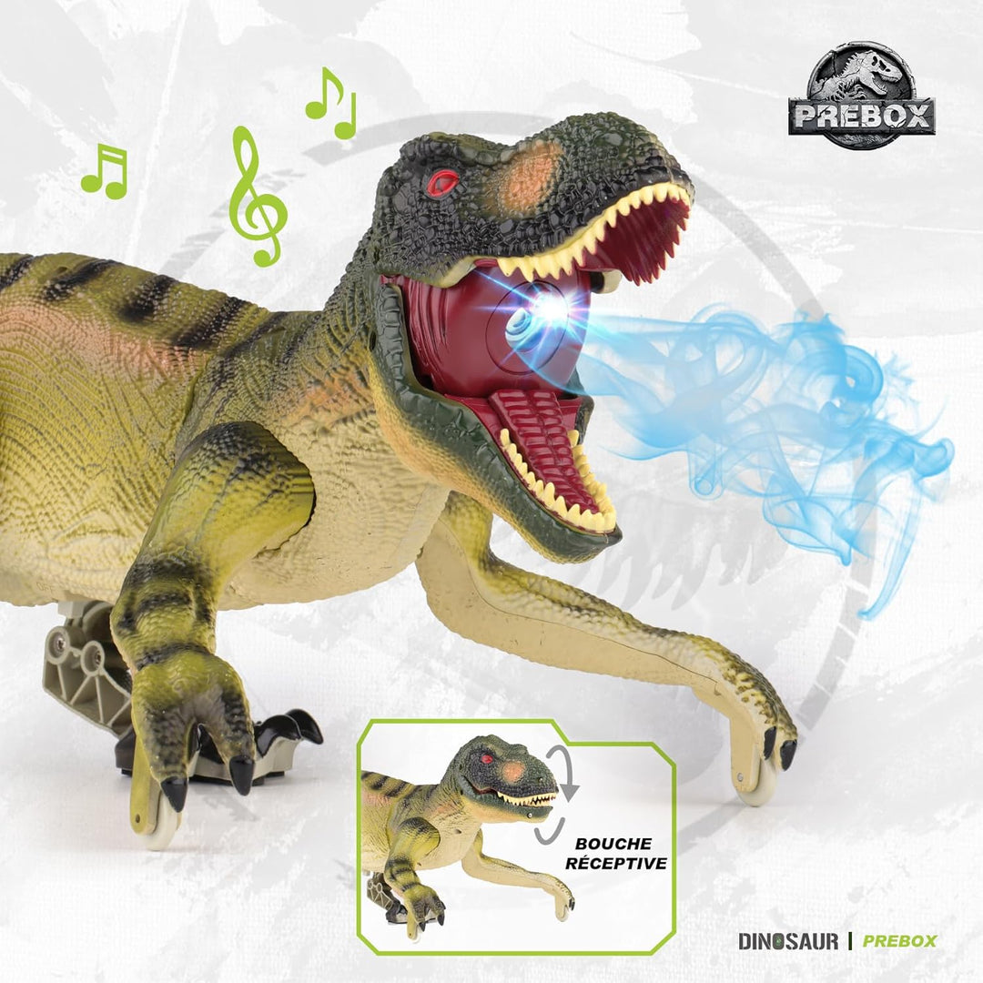 PREBOX Ferngesteuerter Dinosaurier Spielzeug für Jungen, RC Dino Roboter mit Brüllen, Sprühfunktion,