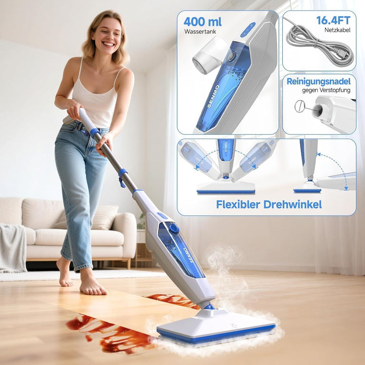 SENMO Dampfreiniger 14-in-1 mit abnehmbarem Handdampfreiniger | 1300W 228°F Tiefenreinigungs-Multida