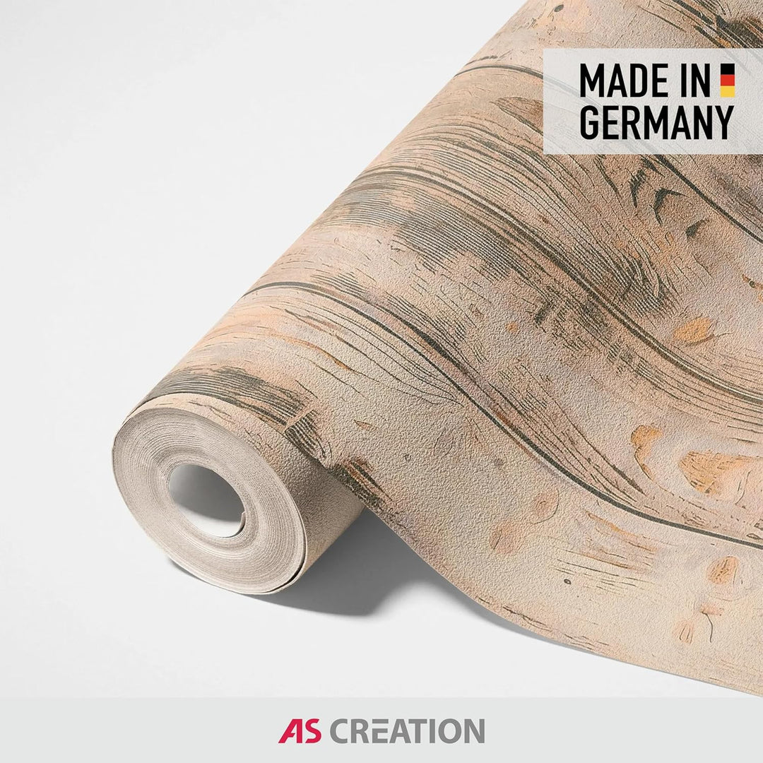 Rustikale 3D Holzplanken Vliestapete im Vintage Landhausstil – Beige, Braun