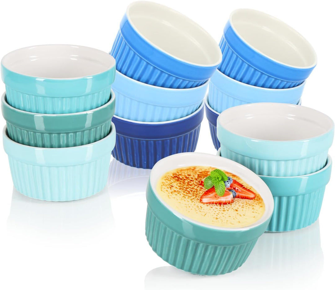 COM-FOUR® 12x Soufflé Förmchen - Creme Brulee Schälchen aus Keramik - Ofenfeste Förmchen - Dessertsc