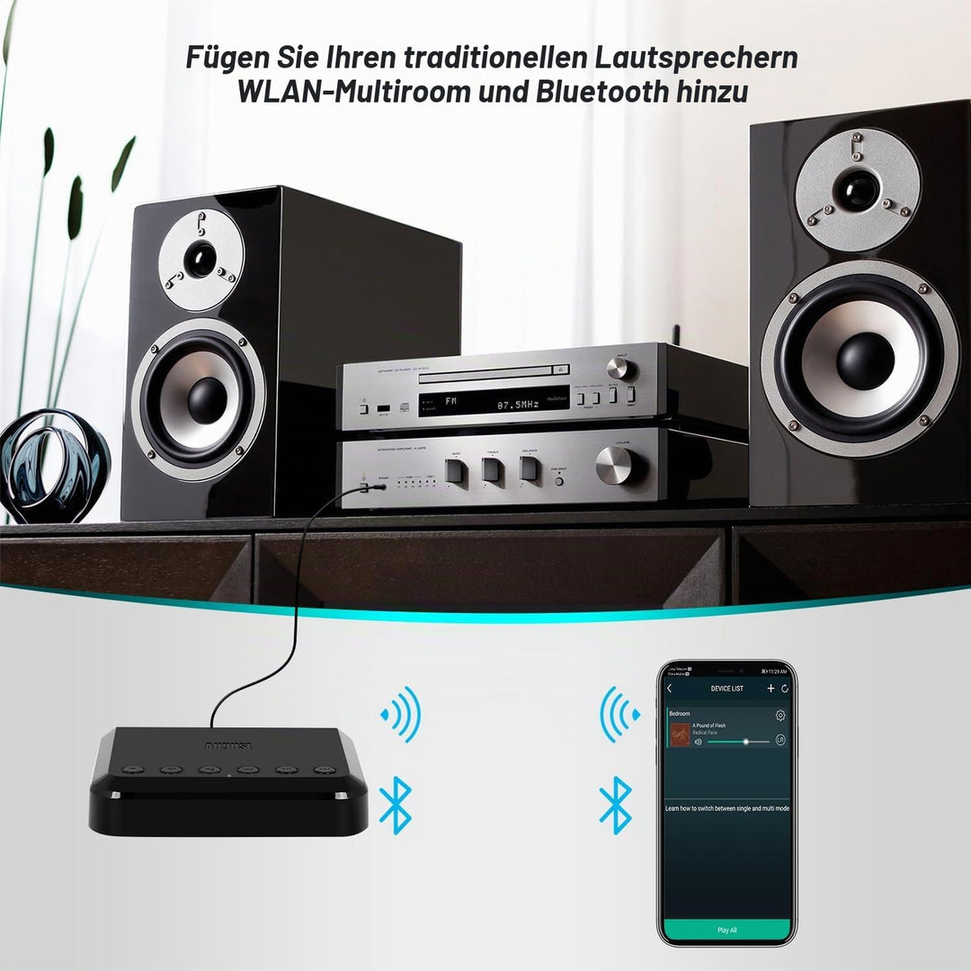 August WR320 WLAN Audio Receiver WiFi Bluetooth Multiroom Adapter für Lautsprechersysteme-kabelgebun