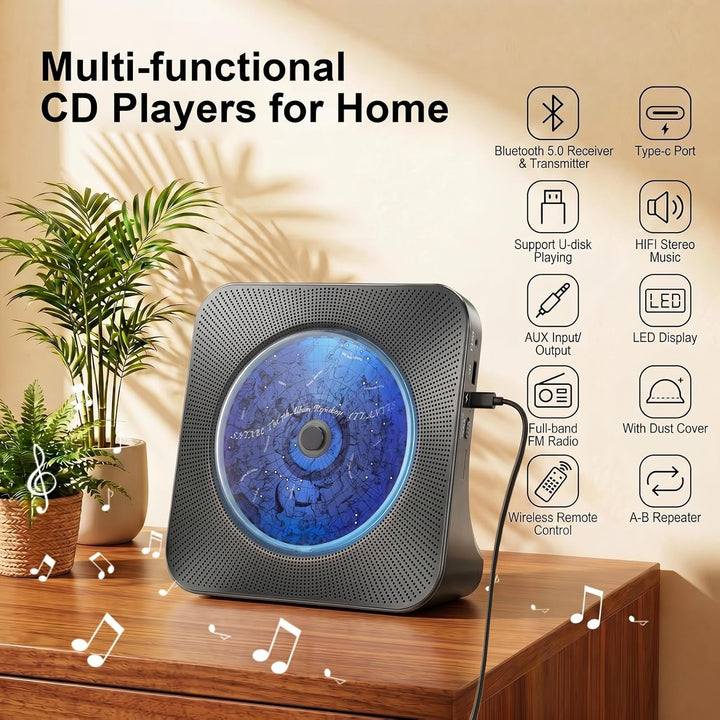 Gueray CD Players Bluetooth CD-Player mit Lautsprecher Unterstützt Fernbedienung Anzeige FM Radio mi