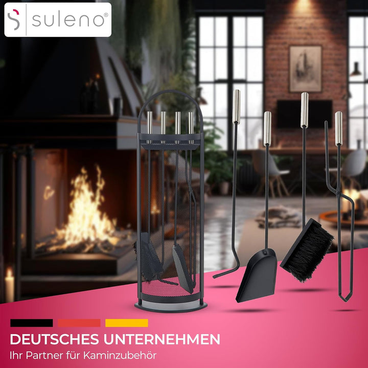 SULENO Kaminbesteck BELFAST 5-teilig Kamingarnitur mit Ascheschaufel Besen Schürhaken, Kaminset & Ha