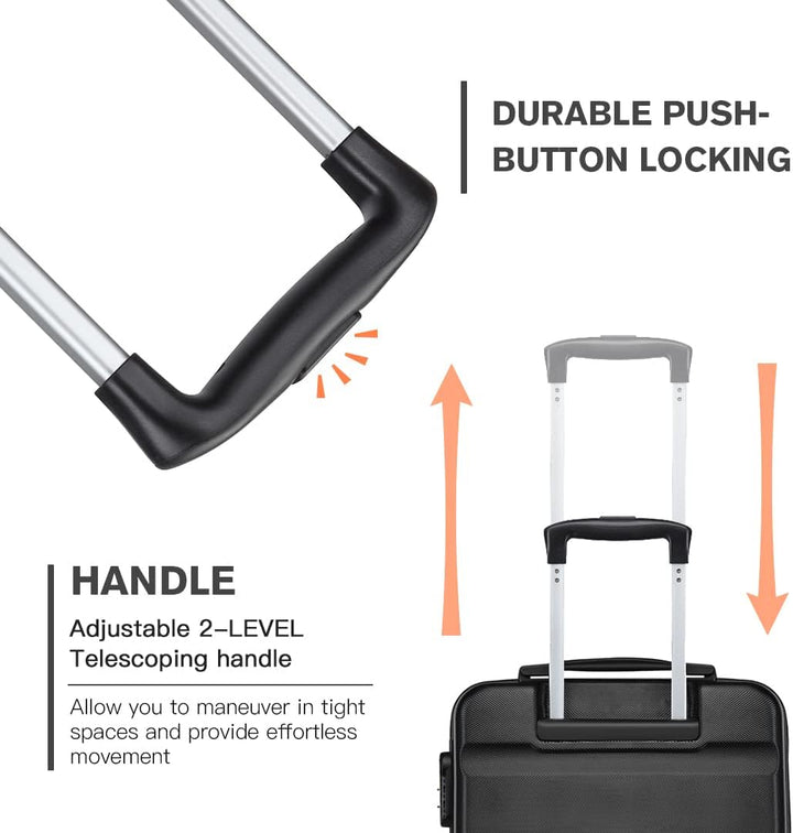 KONO Hartschalen ABS Koffer Trolley Rollkoffer Reisekoffer mit 4 Rollen Schwarz Handgepäck, Schwarz