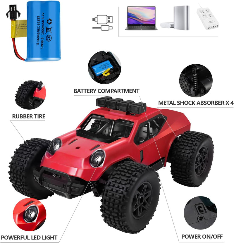 Kizeefun Ferngesteuertes Auto, 2.4Ghz 1/20 RC Auto Geländewagen 20 km/h Alle Gelände, Elektrisches S