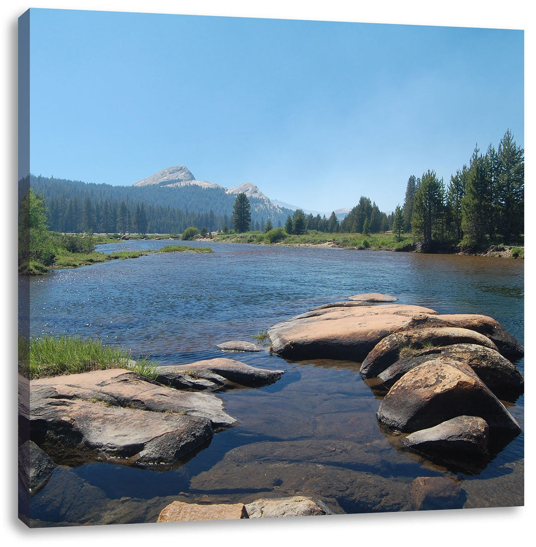 Pixxprint Fluss in Yosemite National Park als Leinwandbild Quadratisch/Grösse: 70x70 / Wandbild/Kuns