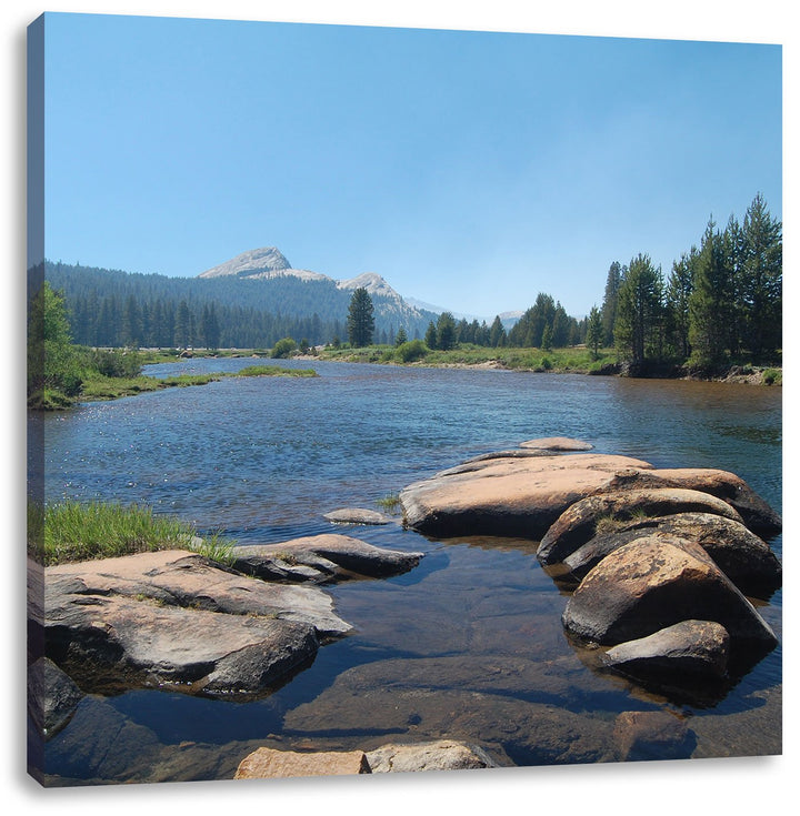Pixxprint Fluss in Yosemite National Park als Leinwandbild Quadratisch/Grösse: 70x70 / Wandbild/Kuns