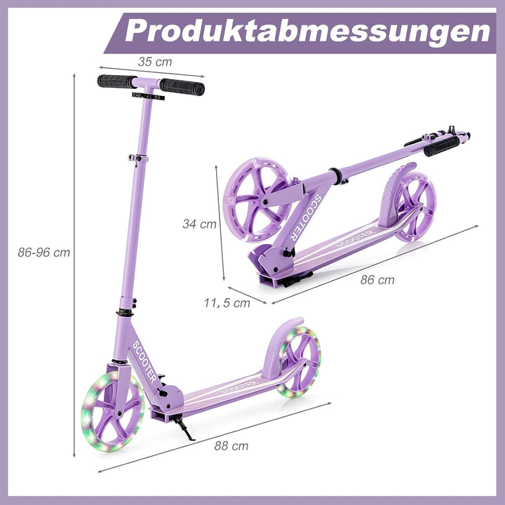 COSTWAY Scooter Roller klappbar, Tretroller höhenverstellbar, Cityroller 100kg Tragkraft, Sport Kick