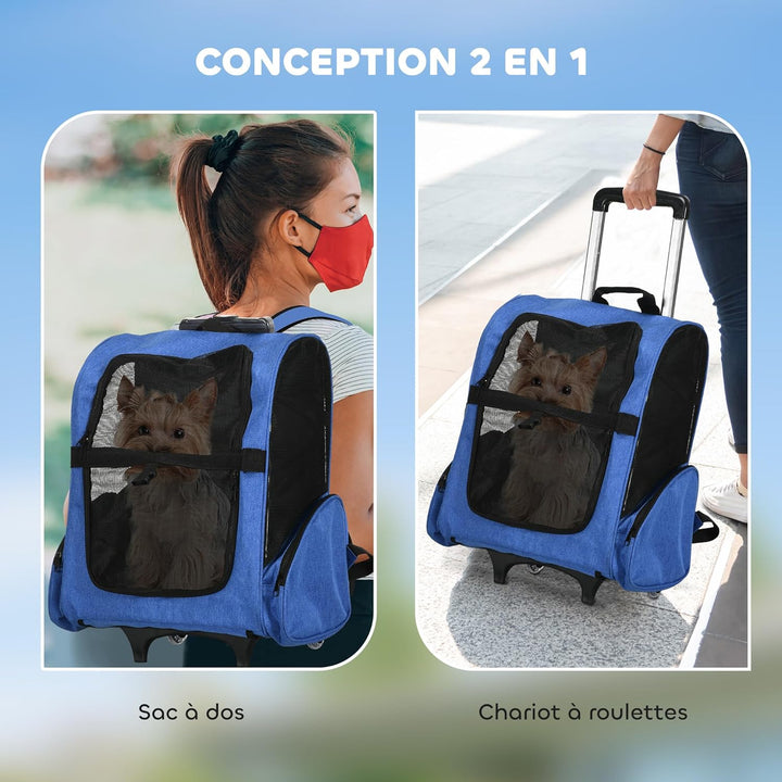PawHut Transporttasche mit Rollen für Hunde, 2 in 1, Trolley, Rucksack für Hunde und Katzen, mit Tel