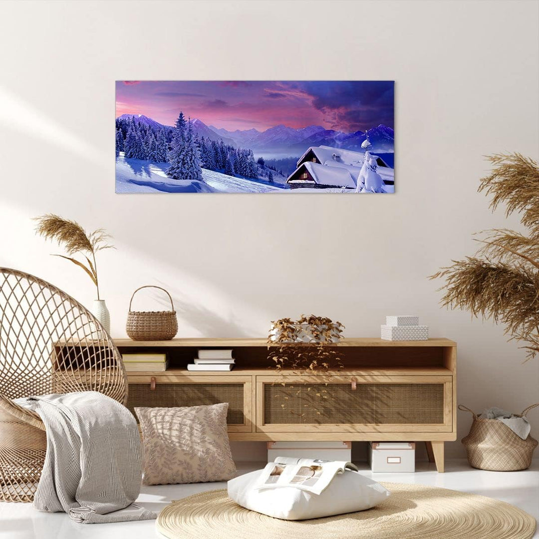 Wandbilder Dekoration Wohnzimmer Winter Landschaft Frost Schnee Panorama Bilder auf Leinwand 120x50c