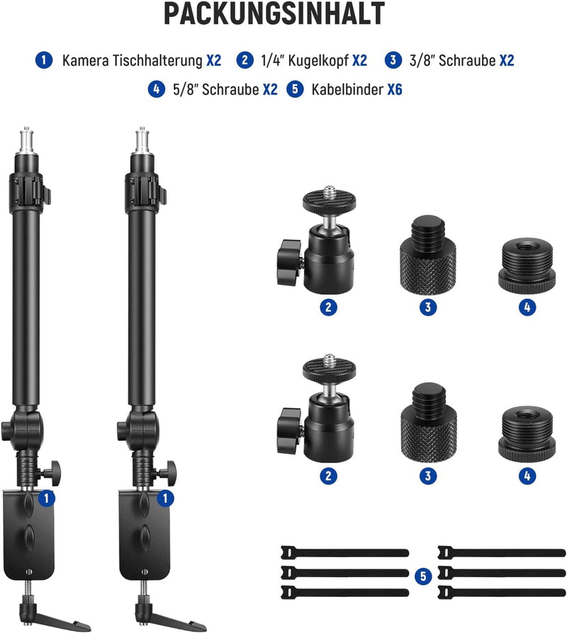 NEEWER Kamera Tischhalterung 225° neigbar& 360° schwenkbar 17,7"-24,8" Stativ mit C Klemme 1/4" Kuge