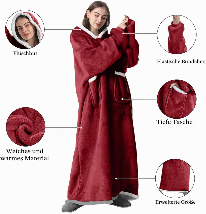 FEELJAM Decke mit Ärmeln und Kapuze Hoodie Decke Erwachsene Ärmeldecke Weich Warm Kuscheldecke mit Ä