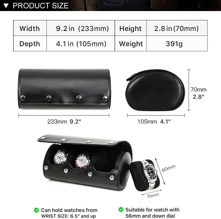 Hiram Uhren-Reiseetui für Herren, 3 Uhren, handgefertigt, echtes Leder, Aufbewahrungsbox, flexibles