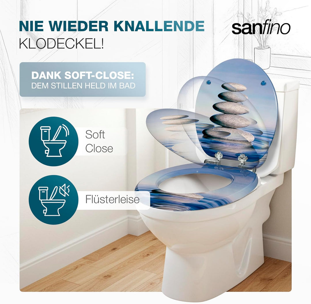 Premium WC Sitz mit Absenkautomatik – hochwertige Toilettendeckel aus Holz, viele bunte Motive, hohe