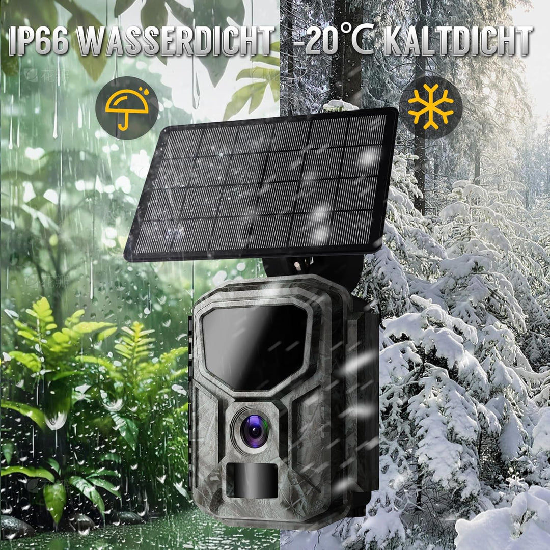 8K Solar-Wildkamera mit unbegrenzter kostenloser App, 7800mAh Akku, 850nm Nachtsicht, 0,1S Bewegungs