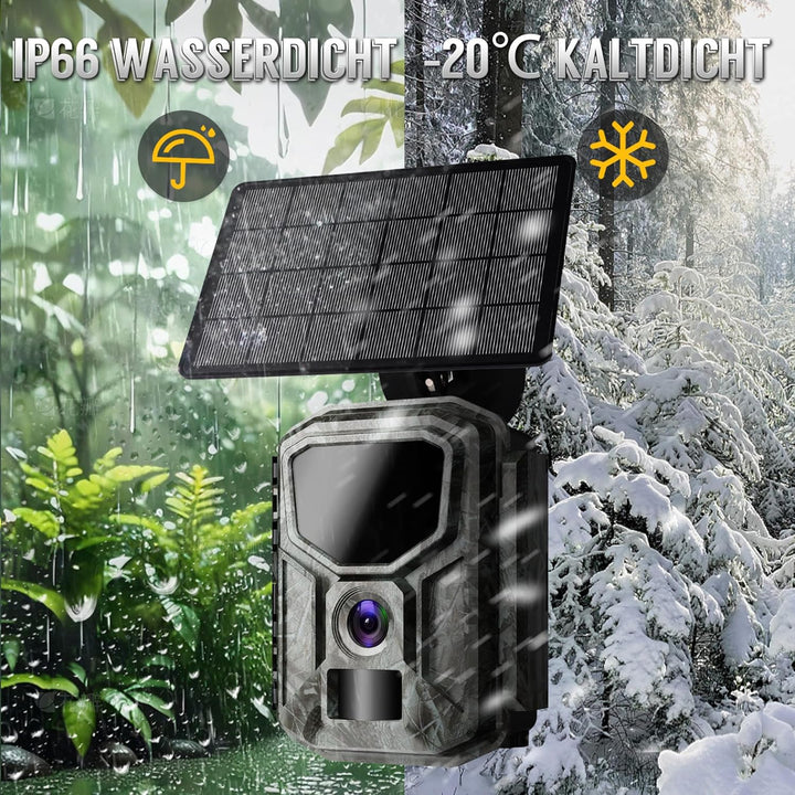 8K Solar-Wildkamera mit unbegrenzter kostenloser App, 7800mAh Akku, 850nm Nachtsicht, 0,1S Bewegungs