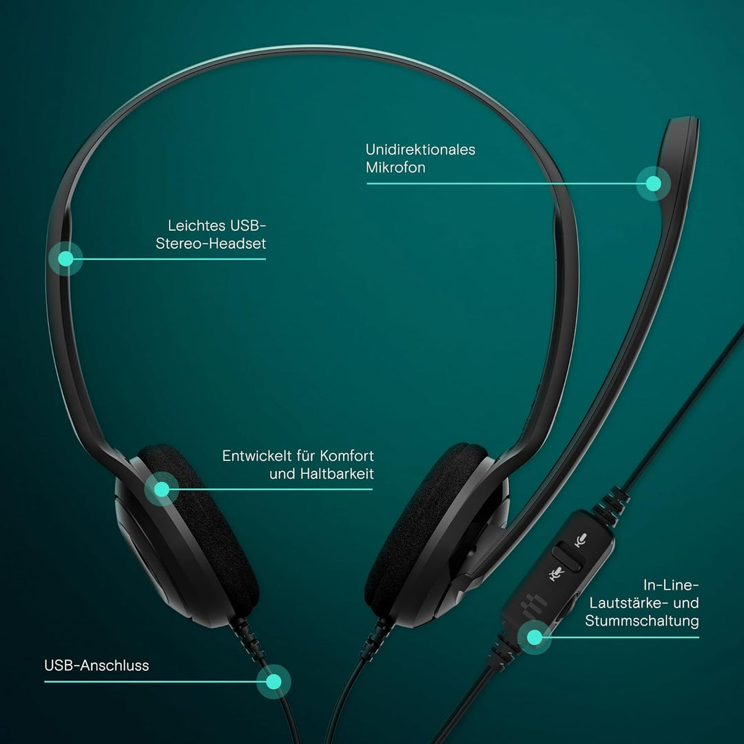 EPOS PC 8 USB-On-Ear-Stereo Headset PC, Kopfhörer mit Kabel, Inline-Lautstärke, Stummschaltung & Mik