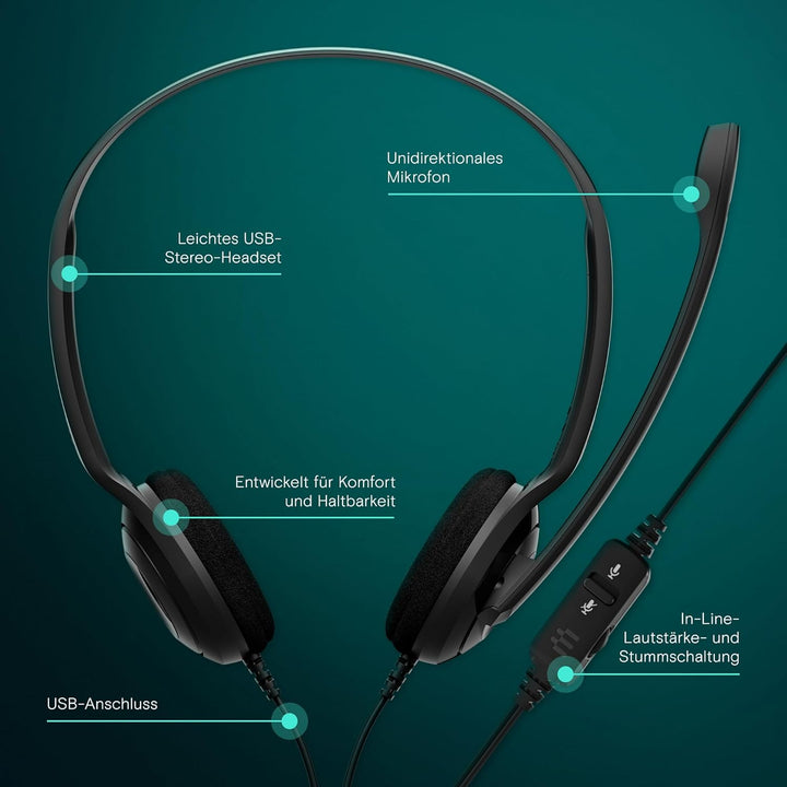 EPOS PC 8 USB-On-Ear-Stereo Headset PC, Kopfhörer mit Kabel, Inline-Lautstärke, Stummschaltung & Mik
